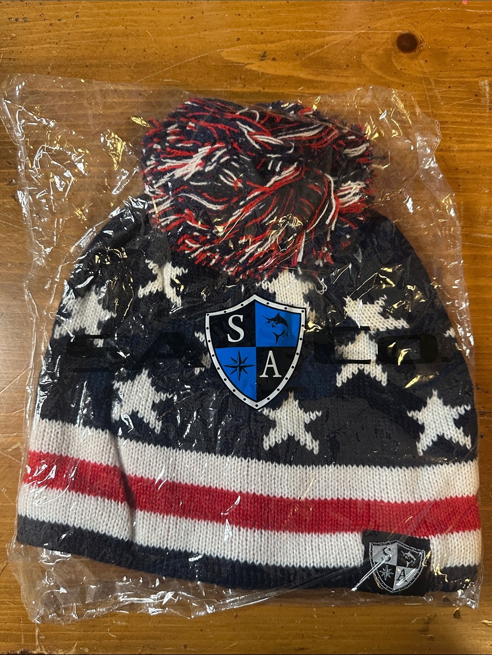 Patriotic Star Pom Pom Beanie - Red White Navy For Women’s or Men. OS